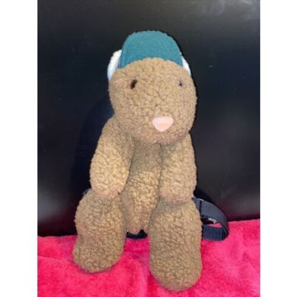 Vintage Hallmark 13” Groundhog w/ plaid hat plush toddler backpack - Picture 2 of 8